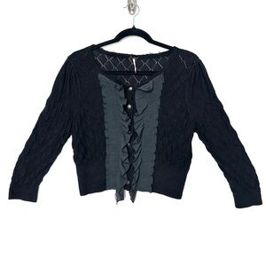 Free People Boho Whimsigoth Ruffle Crochet Cardigan Vampirecore Feminine Cropped